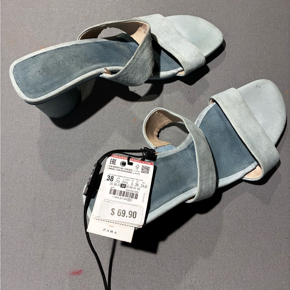 Zara Women's Light Blue Suede Mules
